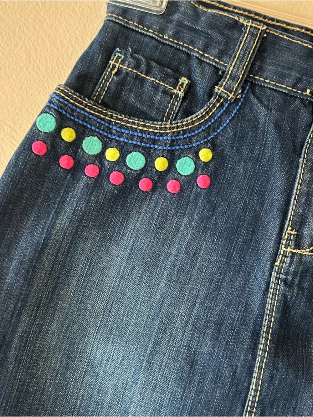 Gymboree Color Happy Embroidered Dots Denim Skort